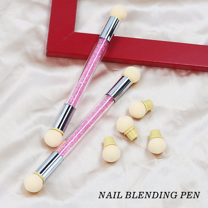 NAILCO 1PC Rhinestone Handle + 6PCS Sponge Head Nails Art Brushes