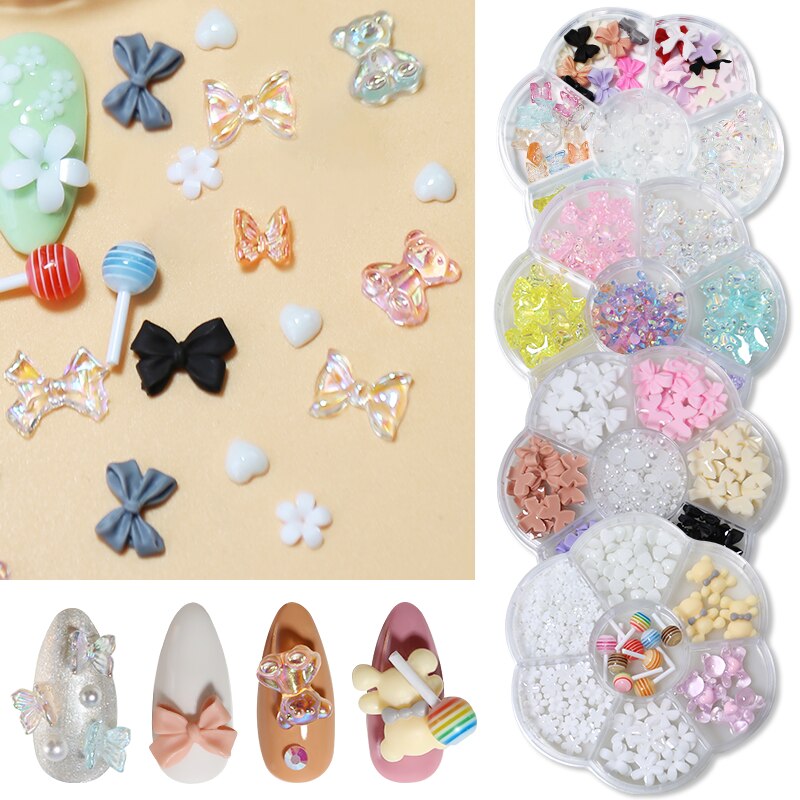 3D Candy Flower Pearl Cute Bear Butterfly Lollipop Nail Decorations