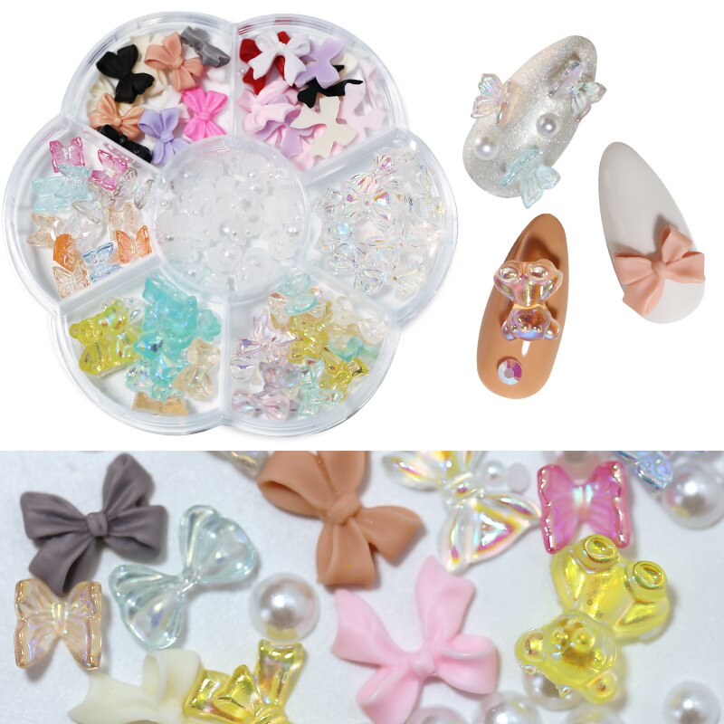 3D Candy Flower Pearl Cute Bear Butterfly Lollipop Nail Decorations