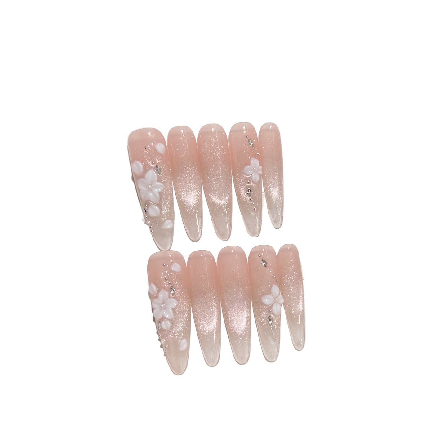 Luxury Handmade Press On Nails | Long Almond Cat Eye & Coffin Faux Nails Collection