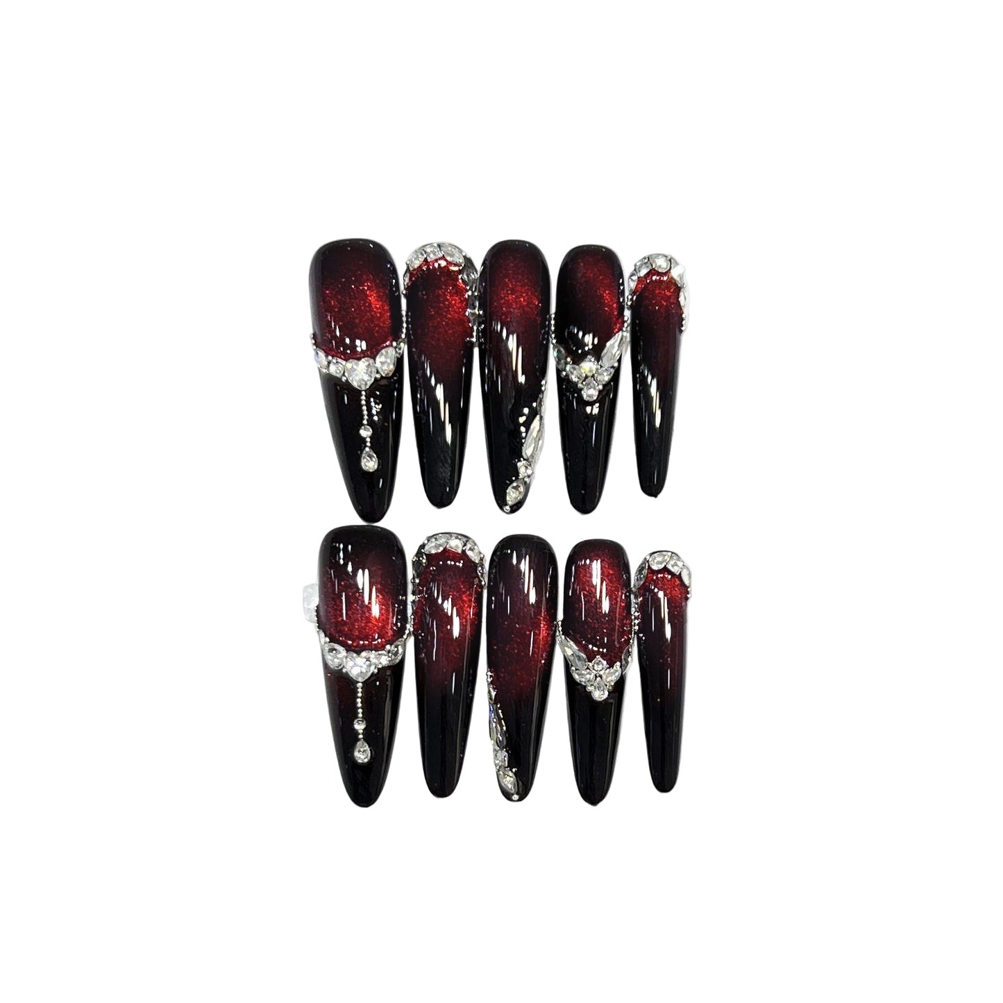 Luxury Handmade Press On Nails | Long Almond Cat Eye & Coffin Faux Nails Collection