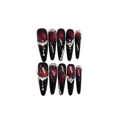 Luxury Handmade Press On Nails | Long Almond Cat Eye & Coffin Faux Nails Collection