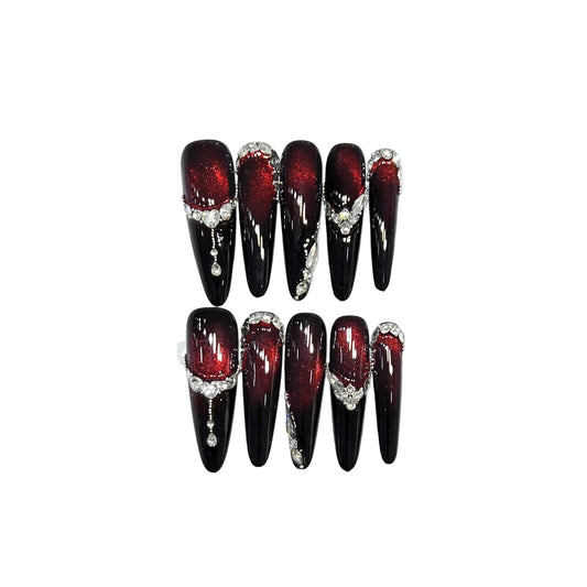 Luxury Handmade Press On Nails | Long Almond Cat Eye & Coffin Faux Nails Collection