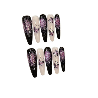 Luxury Handmade Press On Nails | Long Almond Cat Eye & Coffin Faux Nails Collection