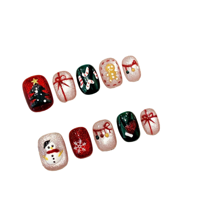 "Christmas Wonderland" | Handcrafted Festive Press-On Nails - Reindeer, Santa, Snowman & 3D Festive Designs