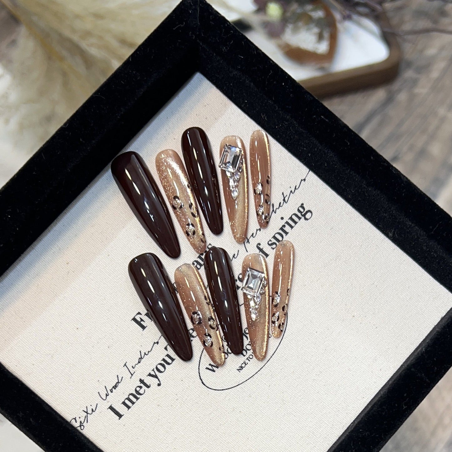Luxury Handmade Press On Nails | Long Almond Cat Eye & Coffin Faux Nails Collection