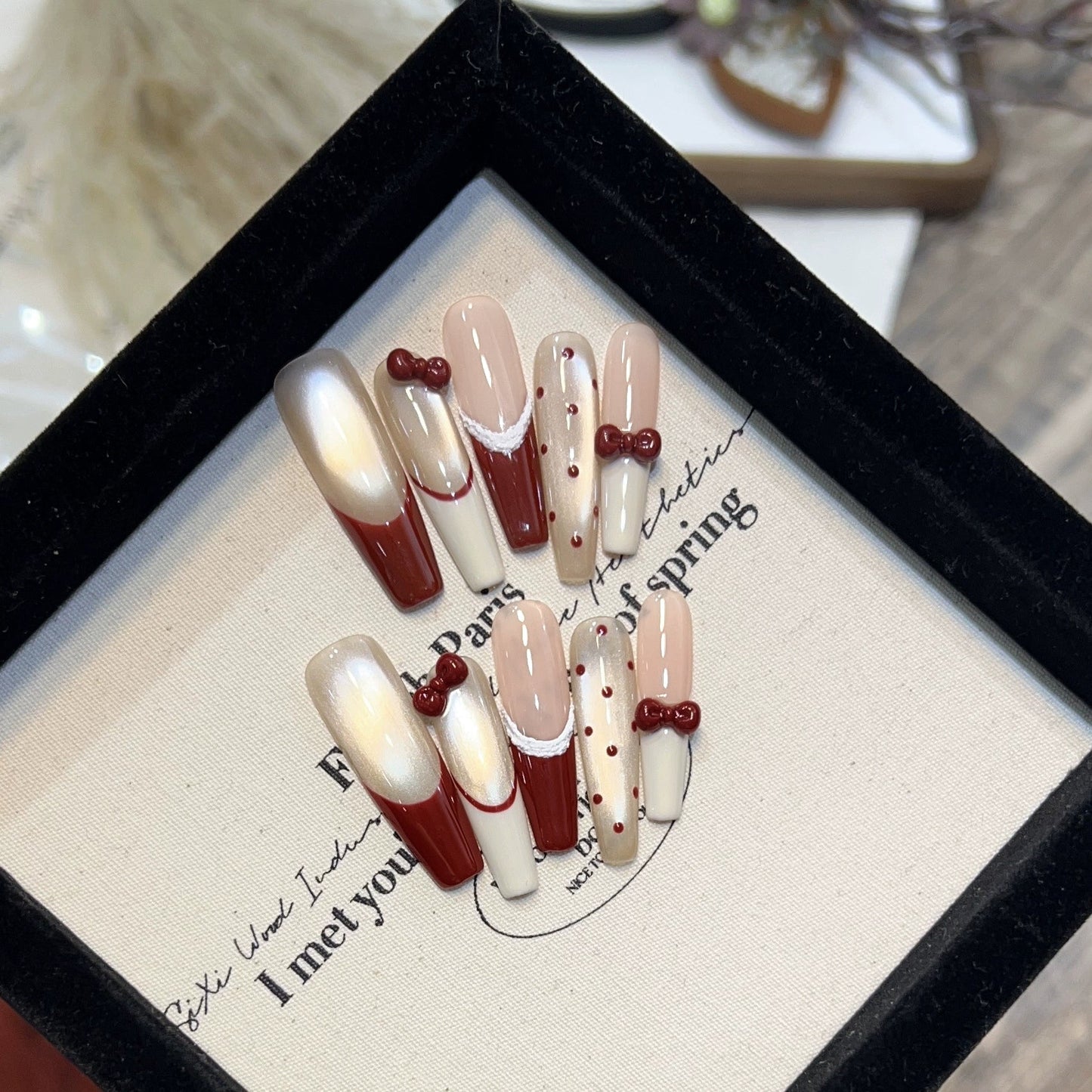 Luxury Handmade Press On Nails | Long Almond Cat Eye & Coffin Faux Nails Collection