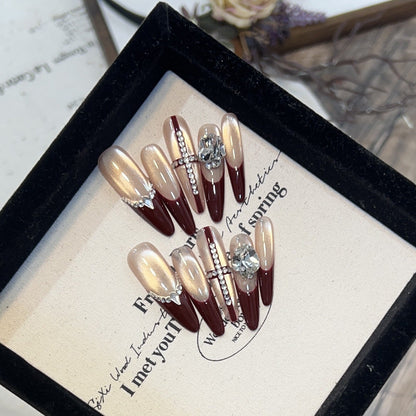 Luxury Handmade Press On Nails | Long Almond Cat Eye & Coffin Faux Nails Collection