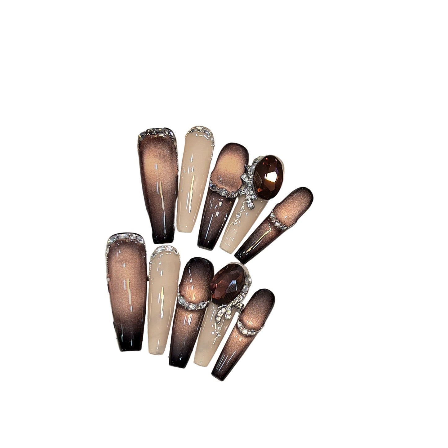 Luxury Handmade Press On Nails | Long Almond Cat Eye & Coffin Faux Nails Collection