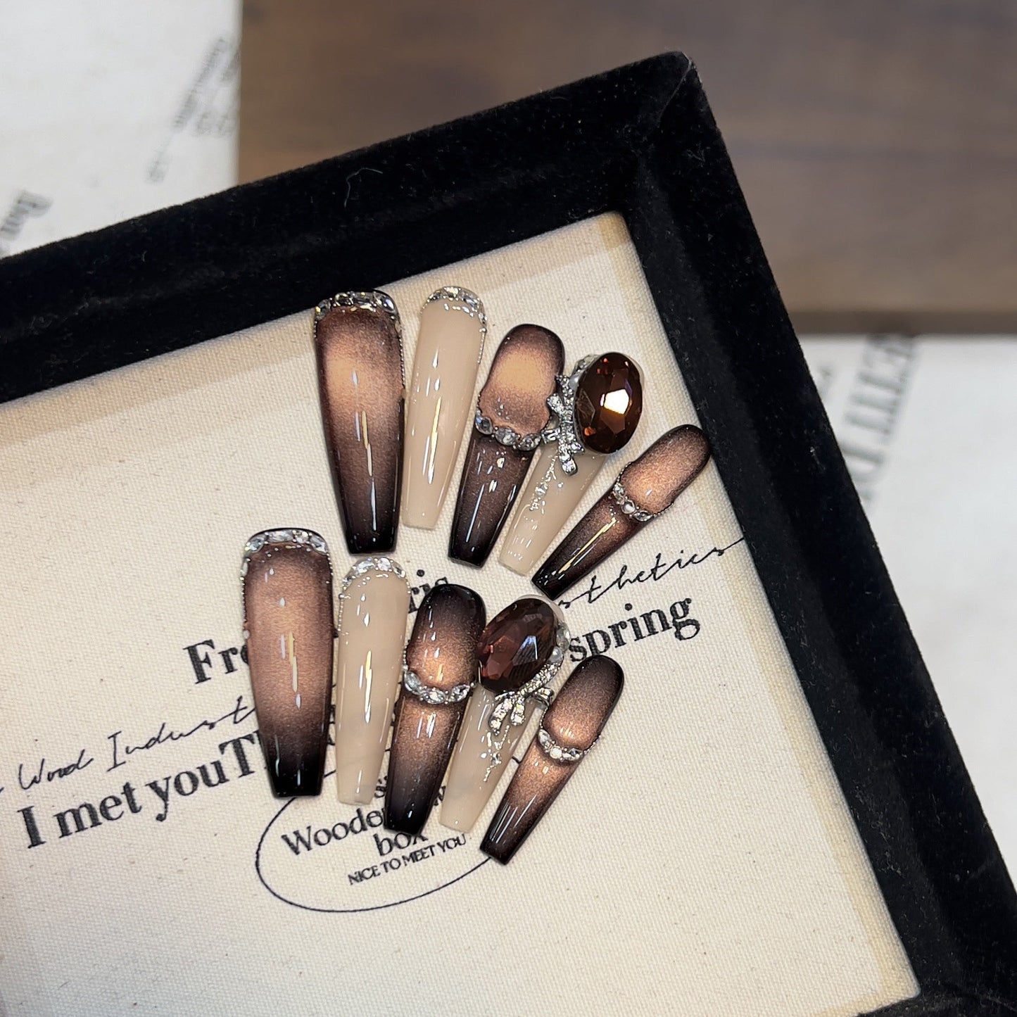 Luxury Handmade Press On Nails | Long Almond Cat Eye & Coffin Faux Nails Collection