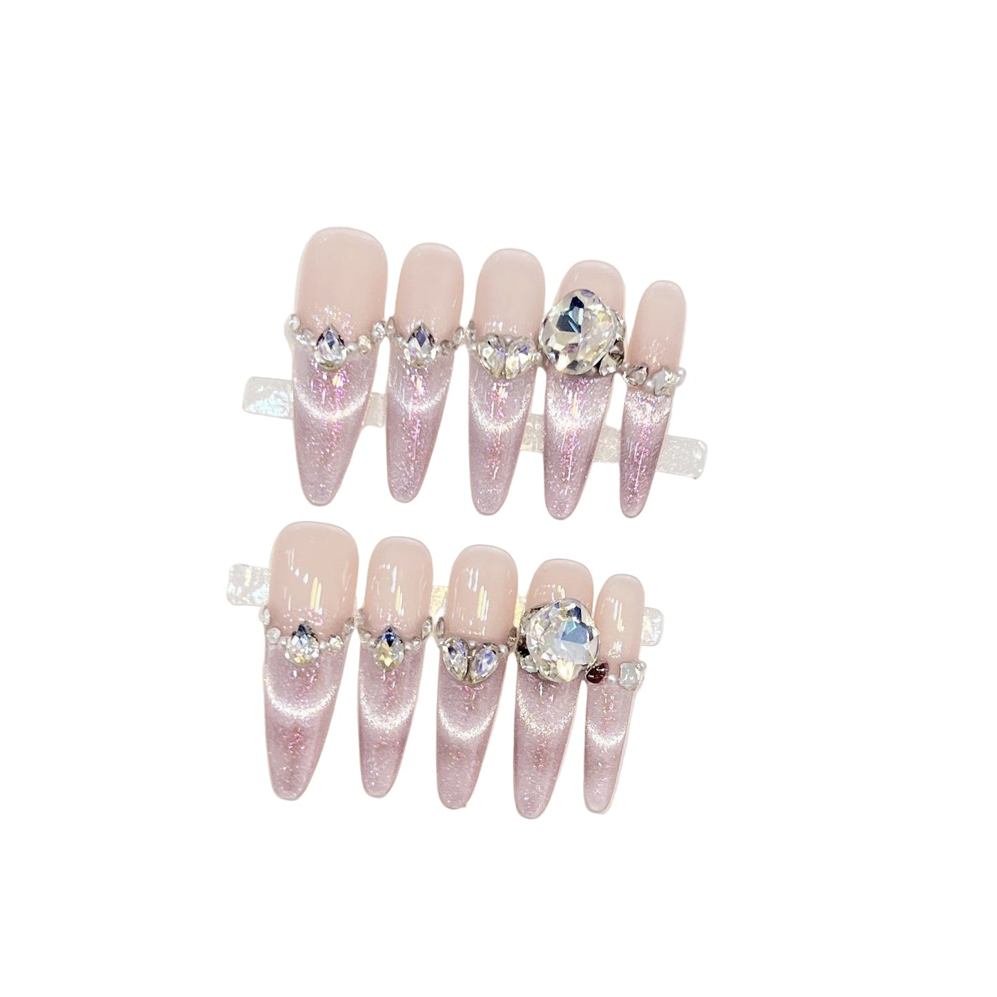 Luxury Handmade Press On Nails | Long Almond Cat Eye & Coffin Faux Nails Collection