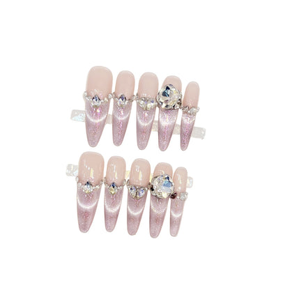 Luxury Handmade Press On Nails | Long Almond Cat Eye & Coffin Faux Nails Collection