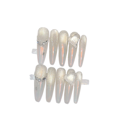 Luxury Handmade Press On Nails | Long Almond Cat Eye & Coffin Faux Nails Collection