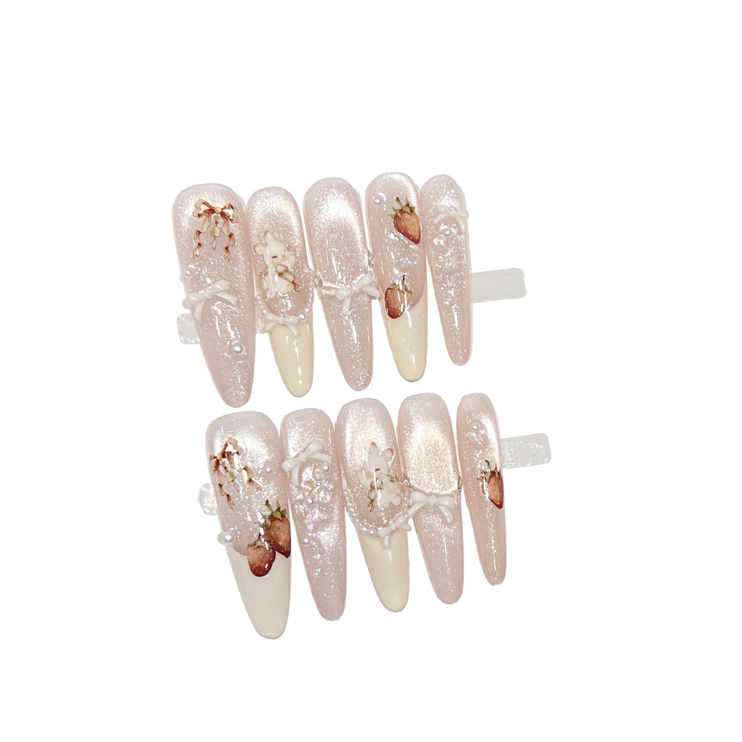 Luxury Handmade Press On Nails | Long Almond Cat Eye & Coffin Faux Nails Collection