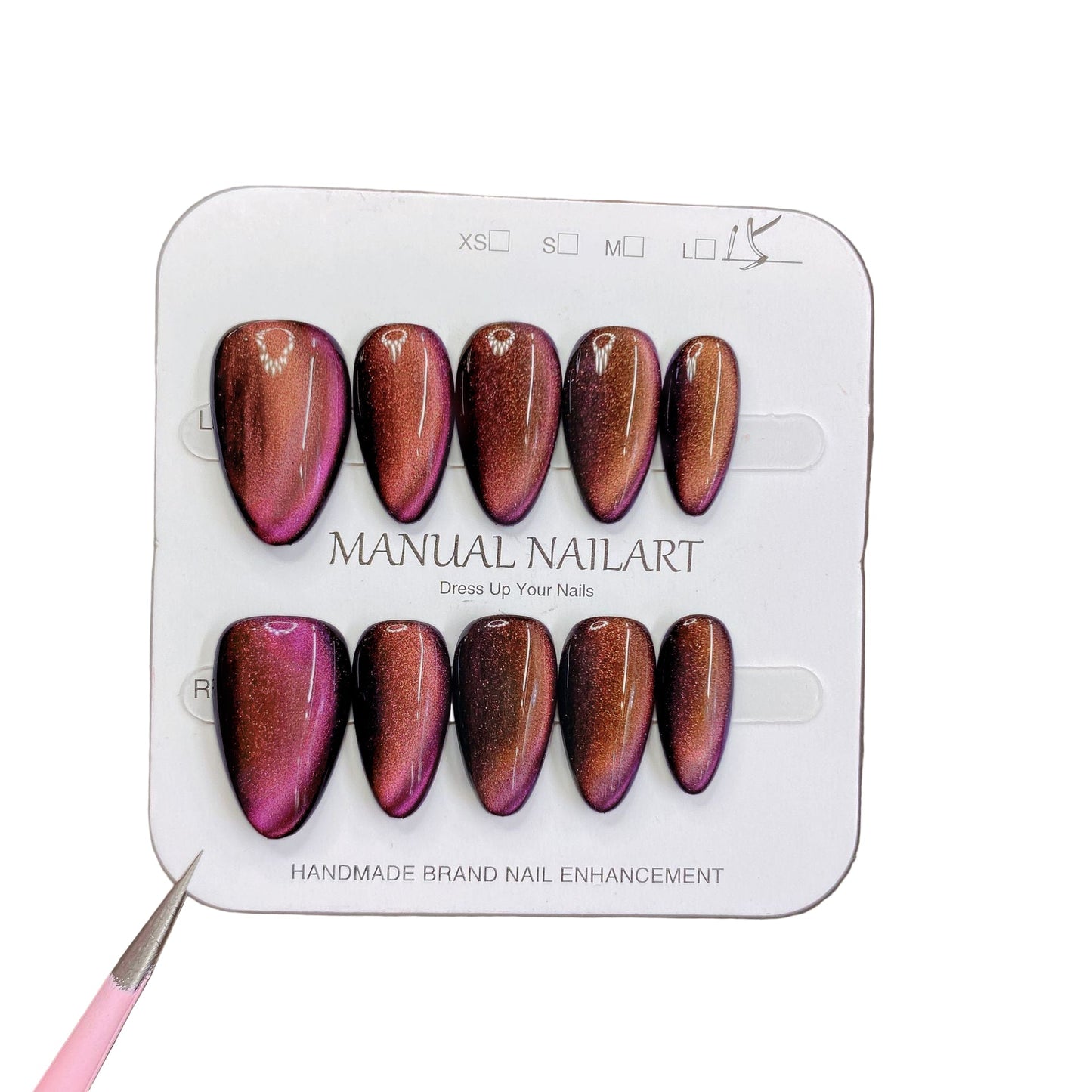 Handcrafted Velvet Wide-Beam Cat-Eye Press-On Nails - Luxury Galaxy Magnetic Gel | Short Almond