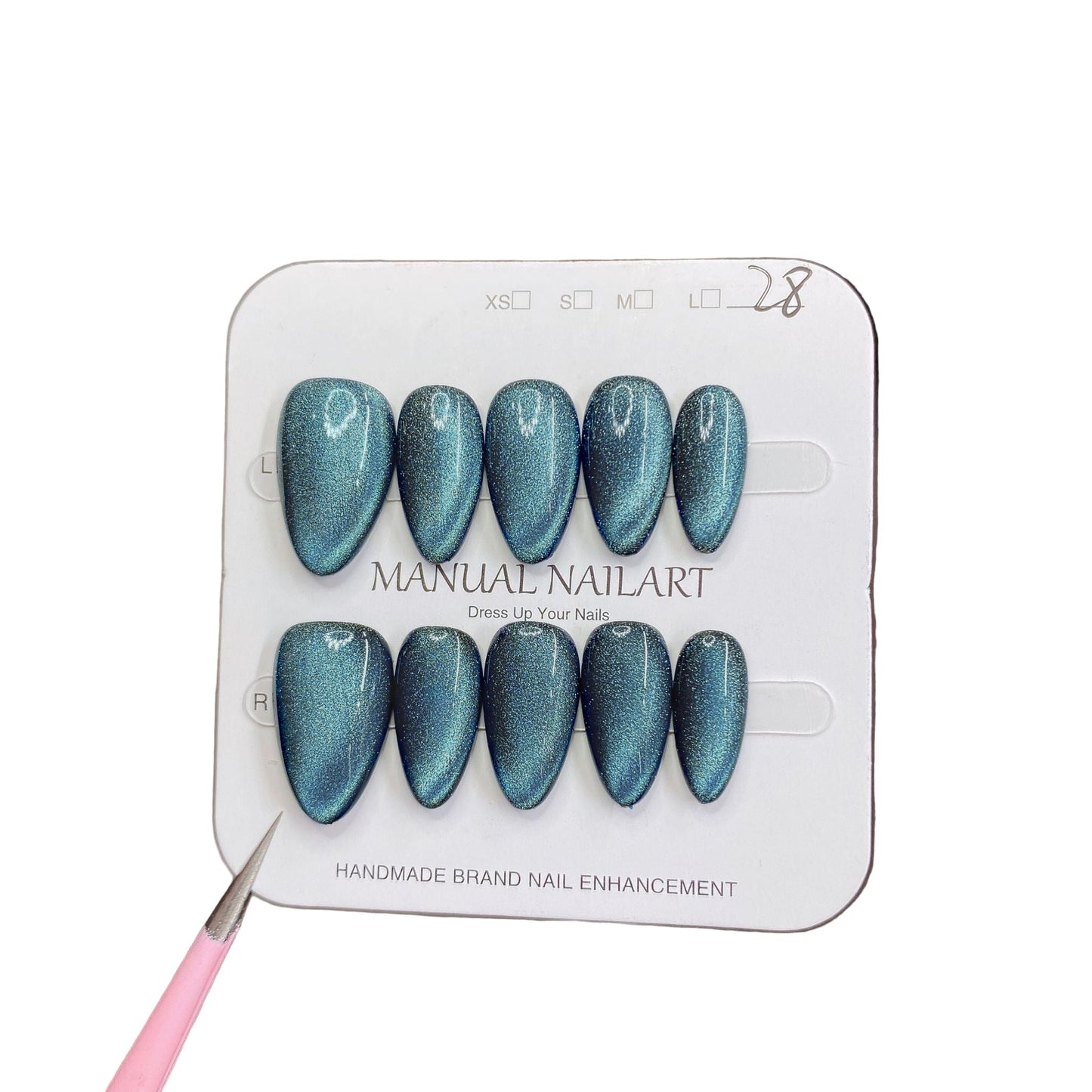 Handcrafted Velvet Wide-Beam Cat-Eye Press-On Nails - Luxury Galaxy Magnetic Gel | Short Almond