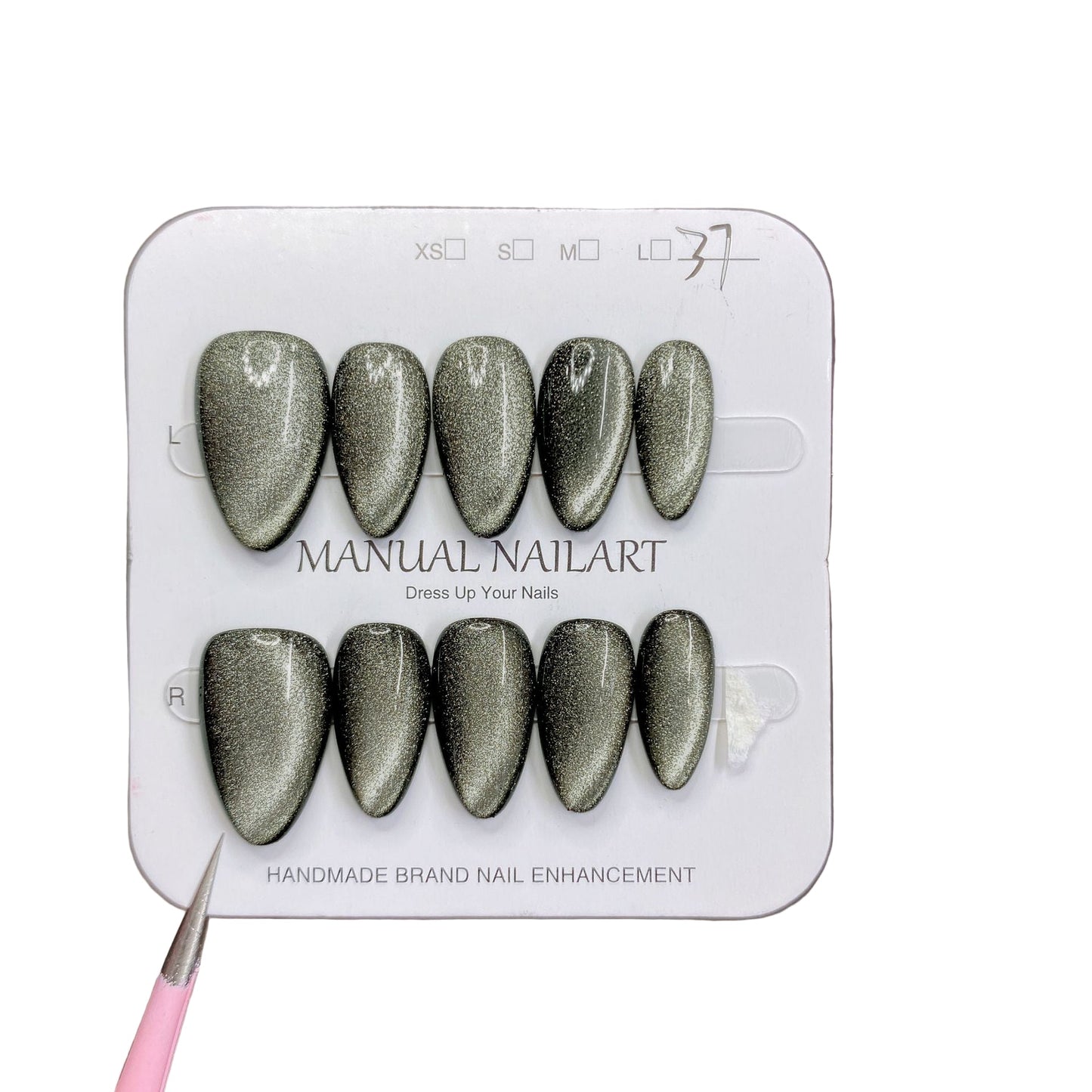 Handcrafted Velvet Wide-Beam Cat-Eye Press-On Nails - Luxury Galaxy Magnetic Gel | Short Almond