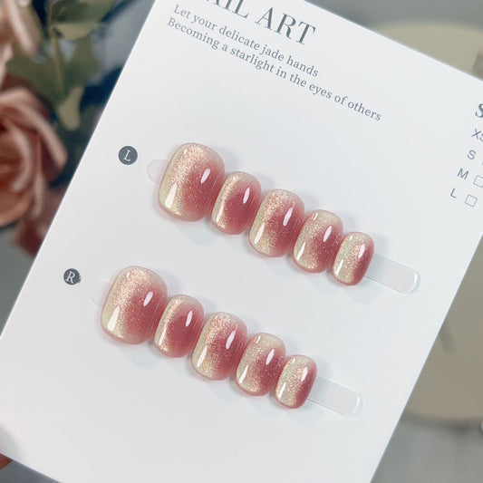 Sunset Peach Ombre Press-on Nails | Natural Short Square-Round Shape | Soft Gradient Salon Finish