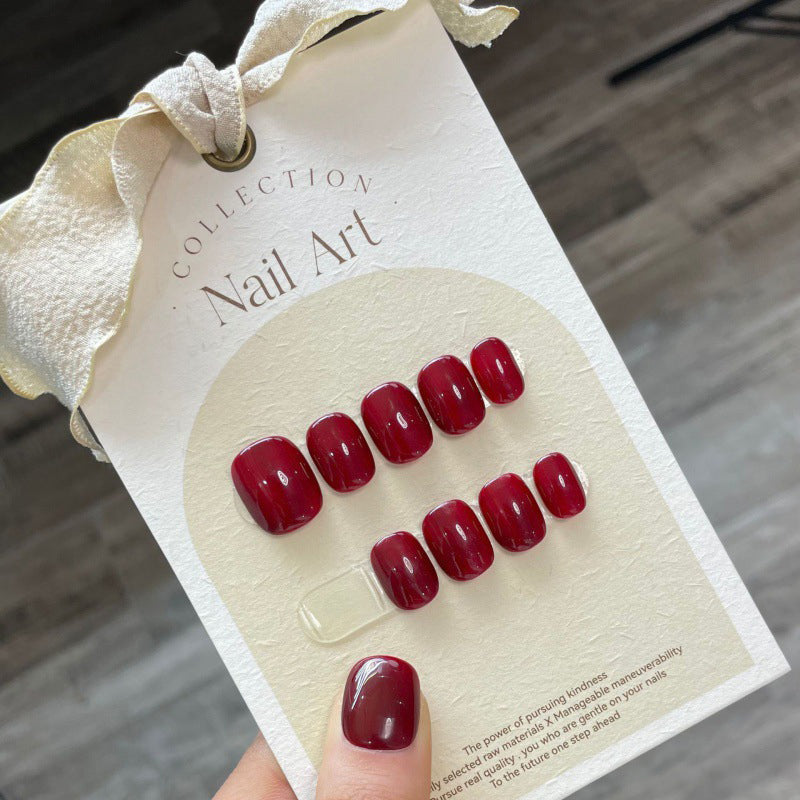 Cherry Red & Sweet Cherry Plaid Press on Nails | Handmade Short Square Reusable Nails