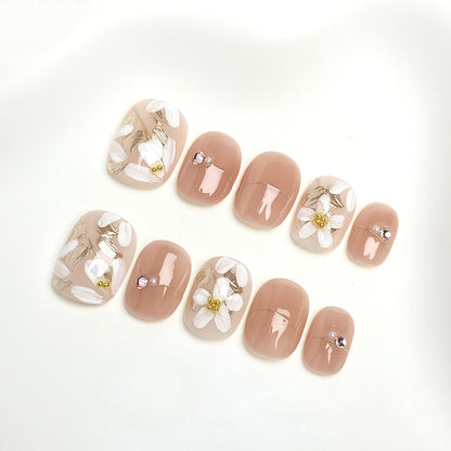 Dainty Spring Floral Press-on Nails | Short Round "Bean" Shape