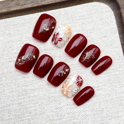 Artisan 3D Floral Press-on Nails | Short Coffin (Ballerina) Shape | Chrome, Cat-Eye & Aurora Collection