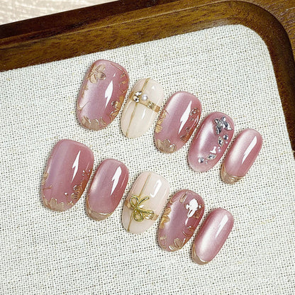 Artisan Cat-Eye & Chrome Press-on Nails | Short Oval Collection