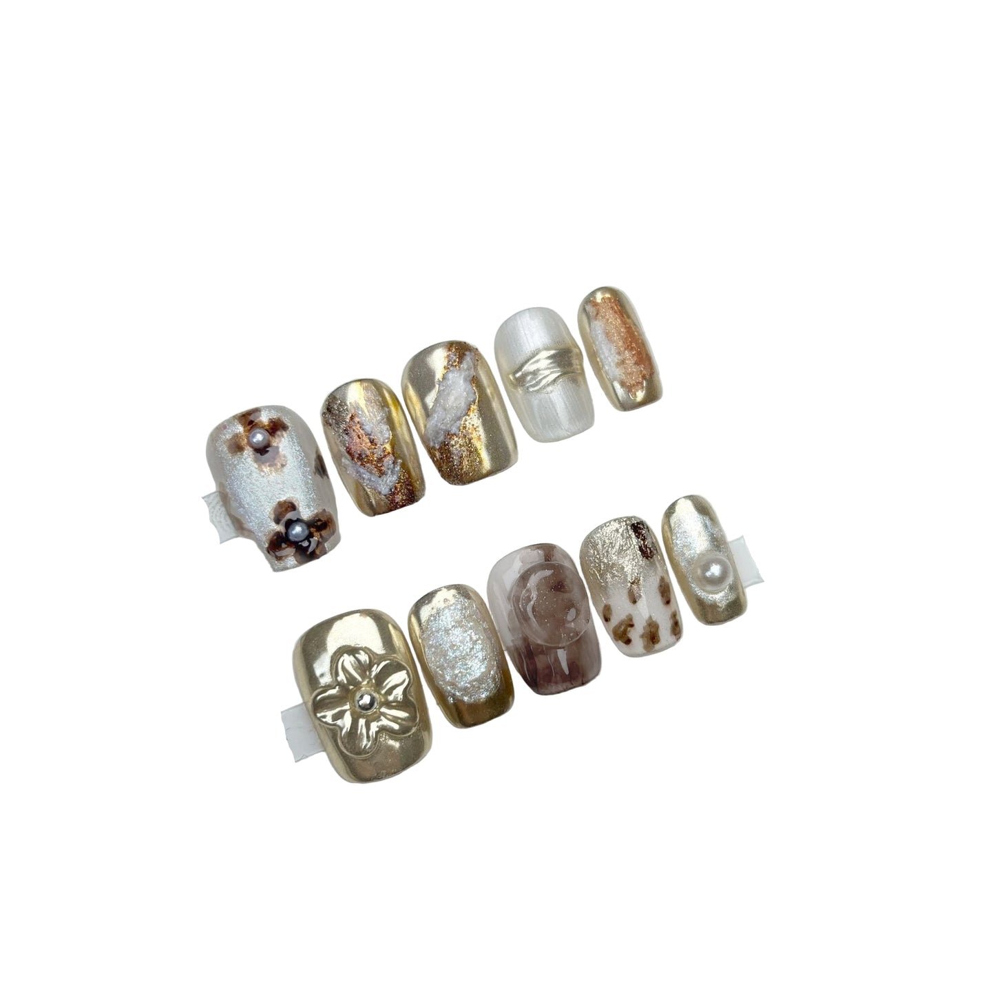 "Midnight Harmony" | Handcrafted Autumn-Winter Press-On Nails - Artistic Marble, Aurora Cat-Eye & 3D Embossed Designs
