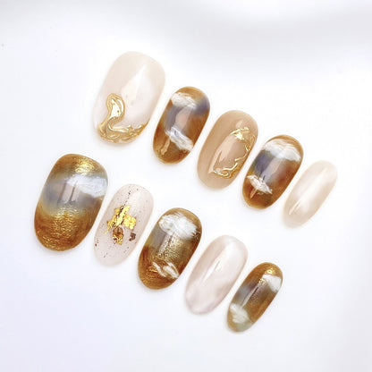 Artisan Cat-Eye & Chrome Press-on Nails | Short Oval Collection