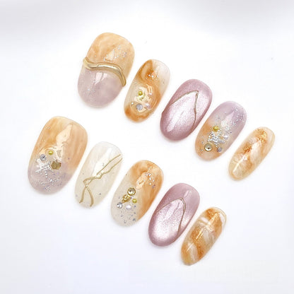 Artisan Cat-Eye & Chrome Press-on Nails | Short Oval Collection