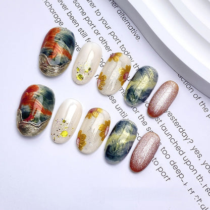 Modern Muse Abstract & Metallic Press-on Nails | Short Oval "Old Money" Collection