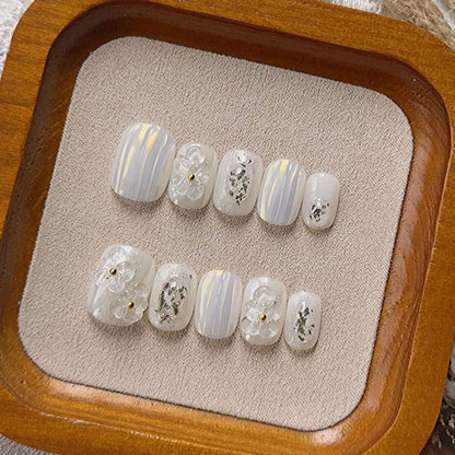 Handmade Premium Press On Nails - 3D Floral, Retro Plaid, & Chic Amber Designs