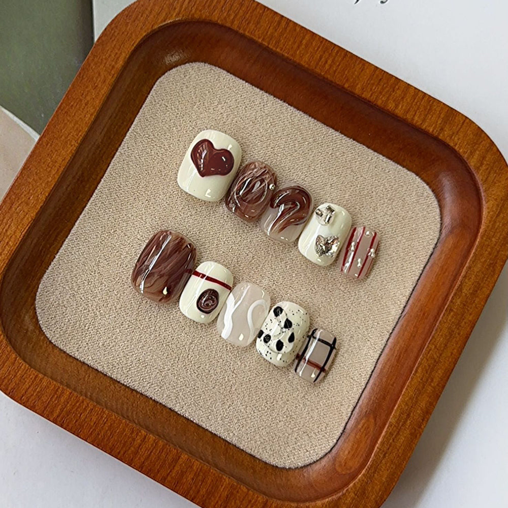 Handmade Premium Press On Nails - 3D Floral, Retro Plaid, & Chic Amber Designs