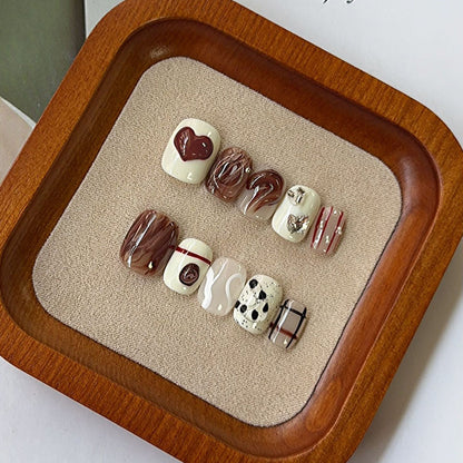 Handmade Premium Press On Nails - 3D Floral, Retro Plaid, & Chic Amber Designs