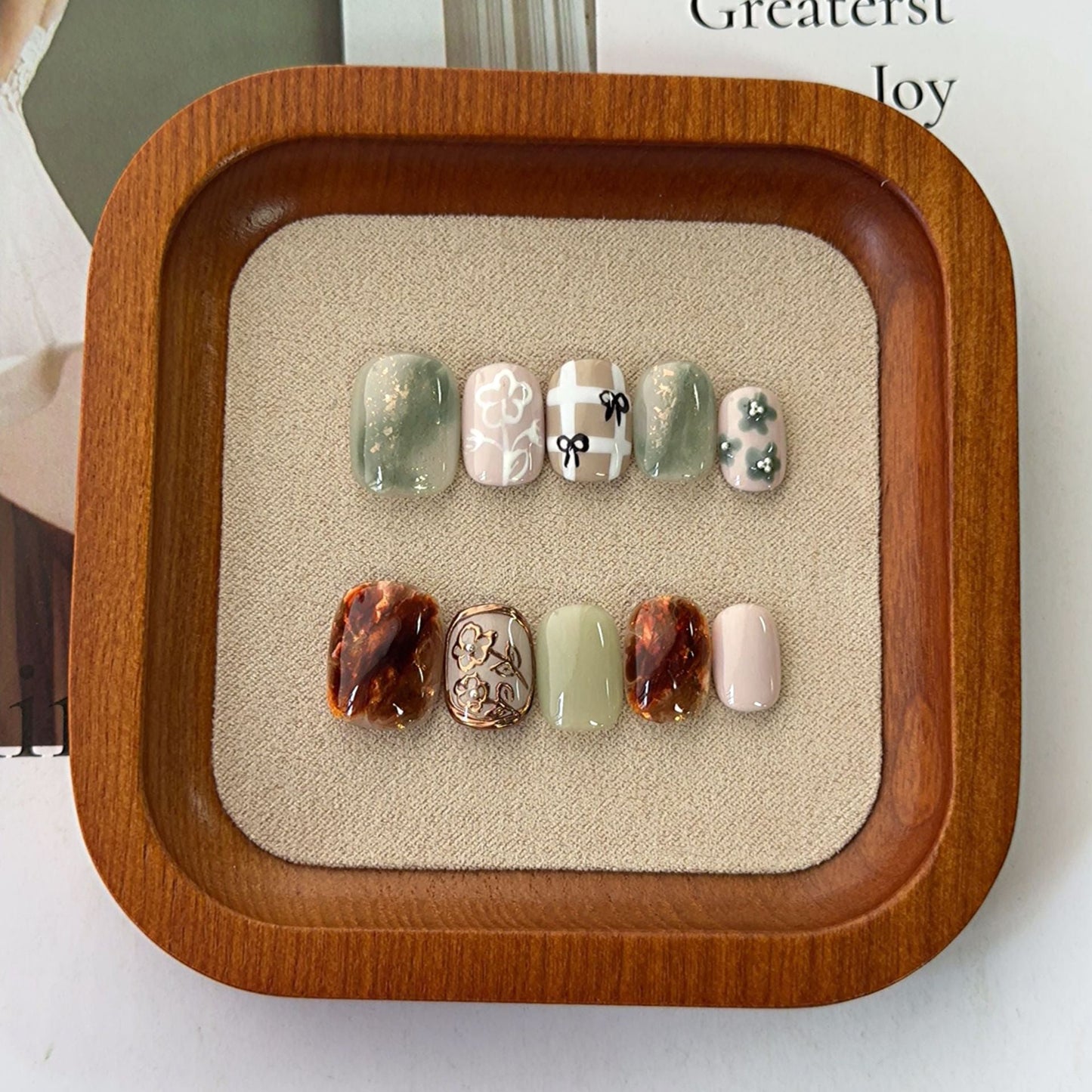 Handmade Premium Press On Nails - 3D Floral, Retro Plaid, & Chic Amber Designs
