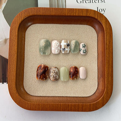 Handmade Premium Press On Nails - 3D Floral, Retro Plaid, & Chic Amber Designs