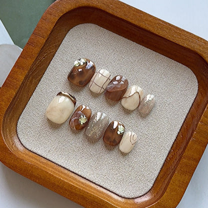 Handmade Premium Press On Nails - 3D Floral, Retro Plaid, & Chic Amber Designs