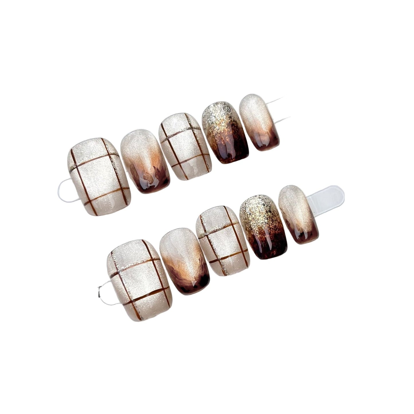 "Midnight Harmony" | Handcrafted Autumn-Winter Press-On Nails - Artistic Marble, Aurora Cat-Eye & 3D Embossed Designs
