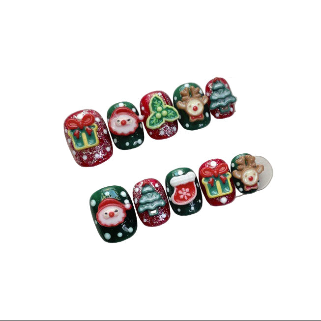 "Christmas Wonderland" | Handcrafted Festive Press-On Nails - Reindeer, Santa, Snowman & 3D Festive Designs