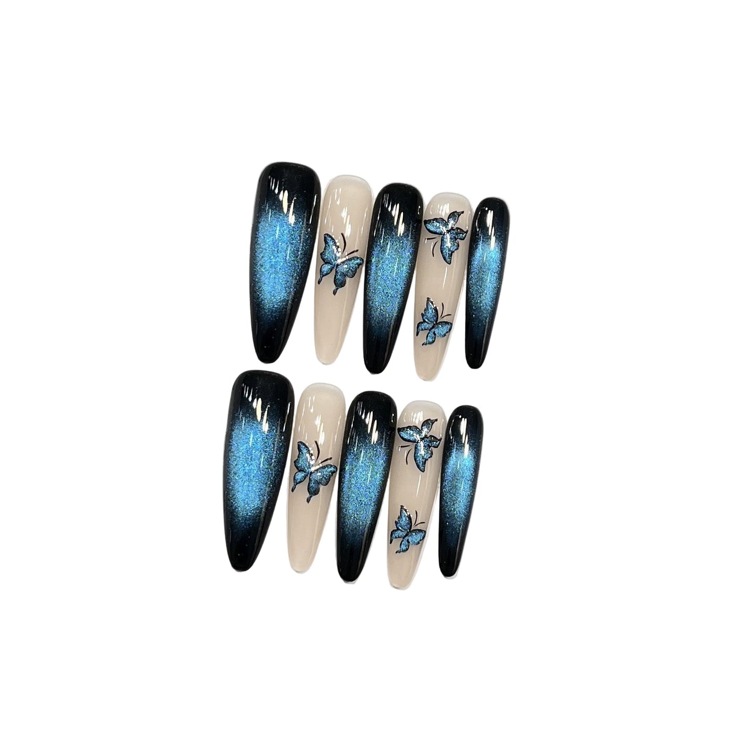 Luxury Handmade Press On Nails | Long Almond Cat Eye & Coffin Faux Nails Collection