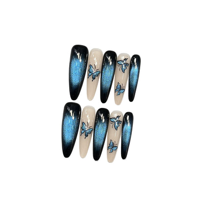 Luxury Handmade Press On Nails | Long Almond Cat Eye & Coffin Faux Nails Collection
