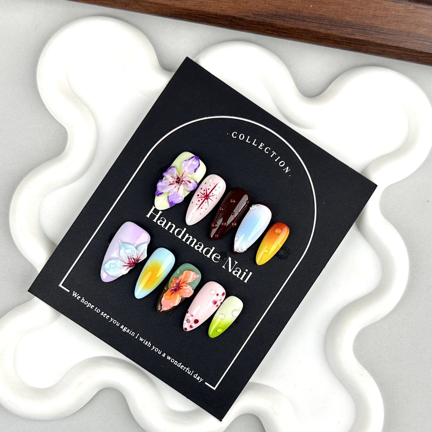Chic Artisan Press on Nails Set | Cherry Red, Hand-Painted Florals & Starry Night Almond Nails