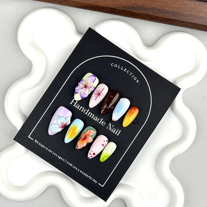 Chic Artisan Press on Nails Set | Cherry Red, Hand-Painted Florals & Starry Night Almond Nails