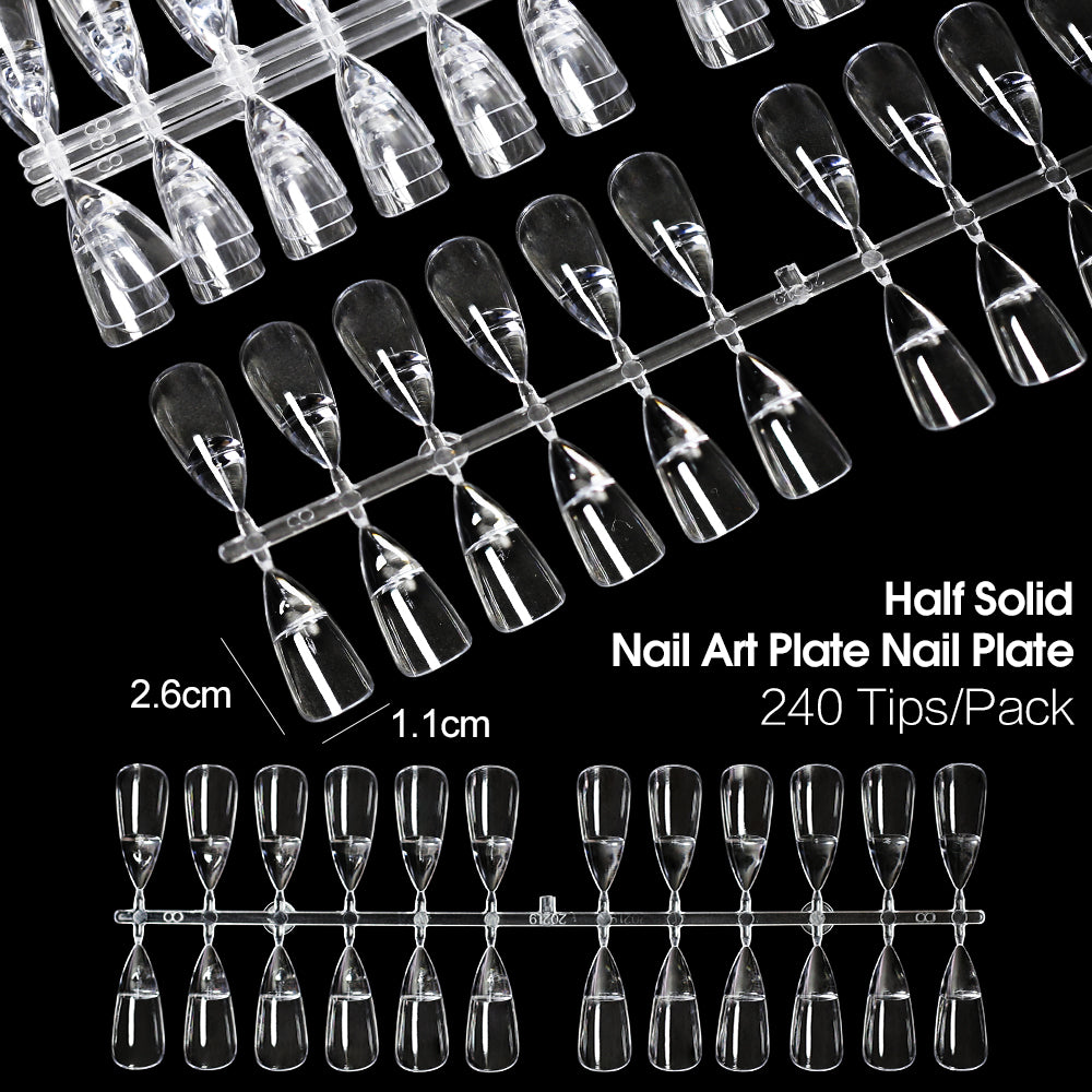 240tips/bag Fully Transparent Acrylic Nails Set Press on Nails Tips Almond Shape Nail Extension Practice Manicure Tool