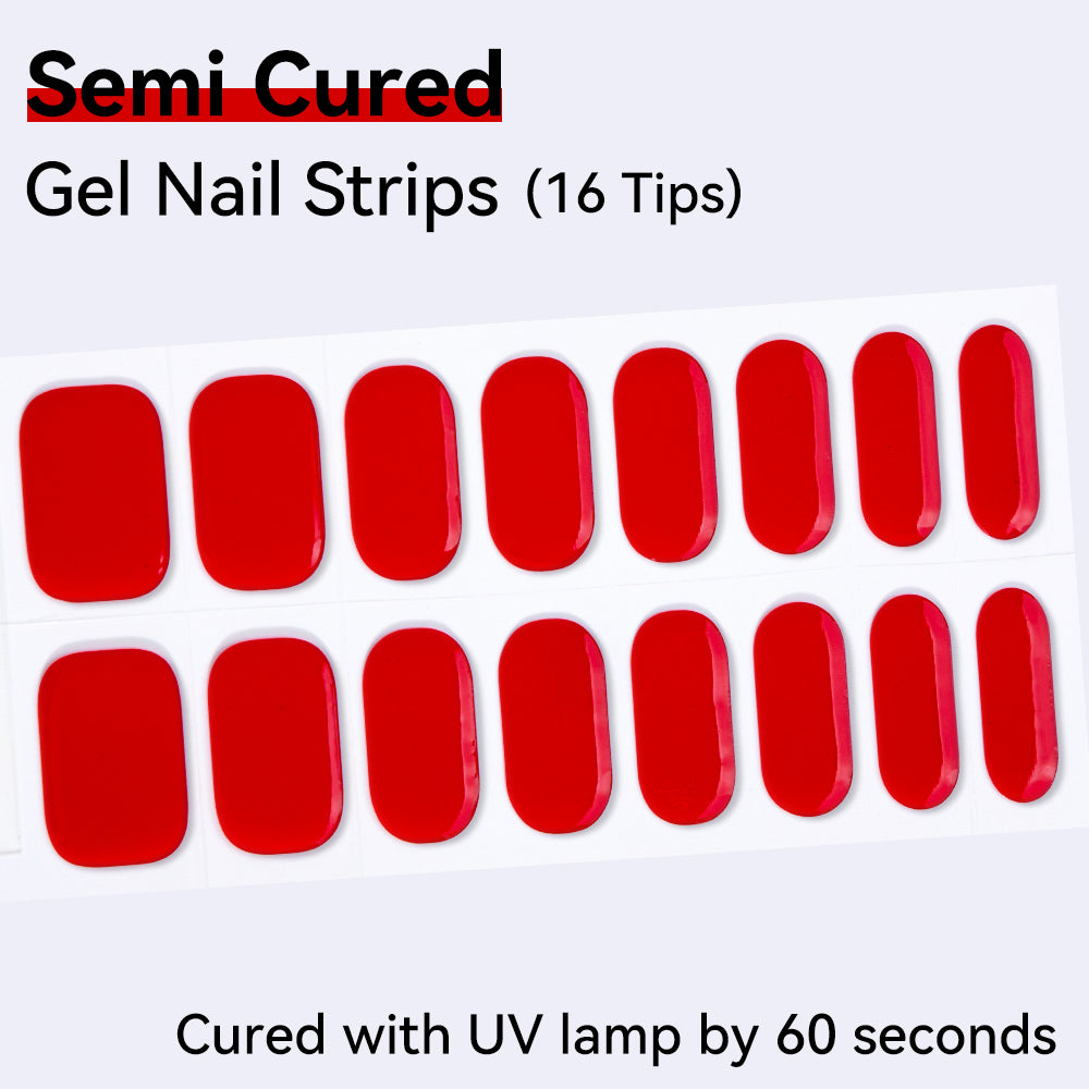 Semi-Cured Gel Nail Strips - Real Gel Finish (16 Tips) - UV/LED lamp Required