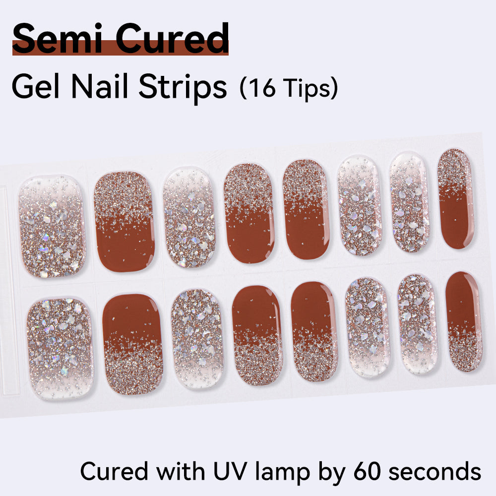 Semi-Cured Gel Nail Strips - Real Gel Finish (16 Tips) - UV/LED lamp Required