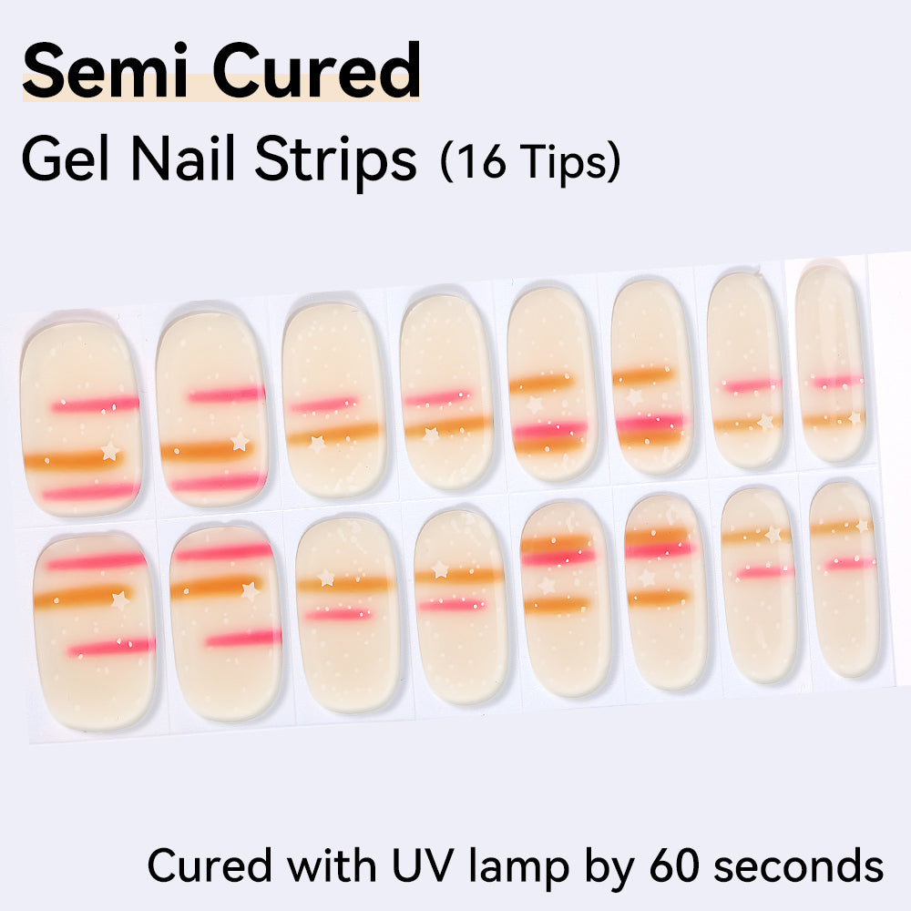 Semi-Cured Gel Nail Strips - Real Gel Finish (16 Tips) - UV/LED lamp Required