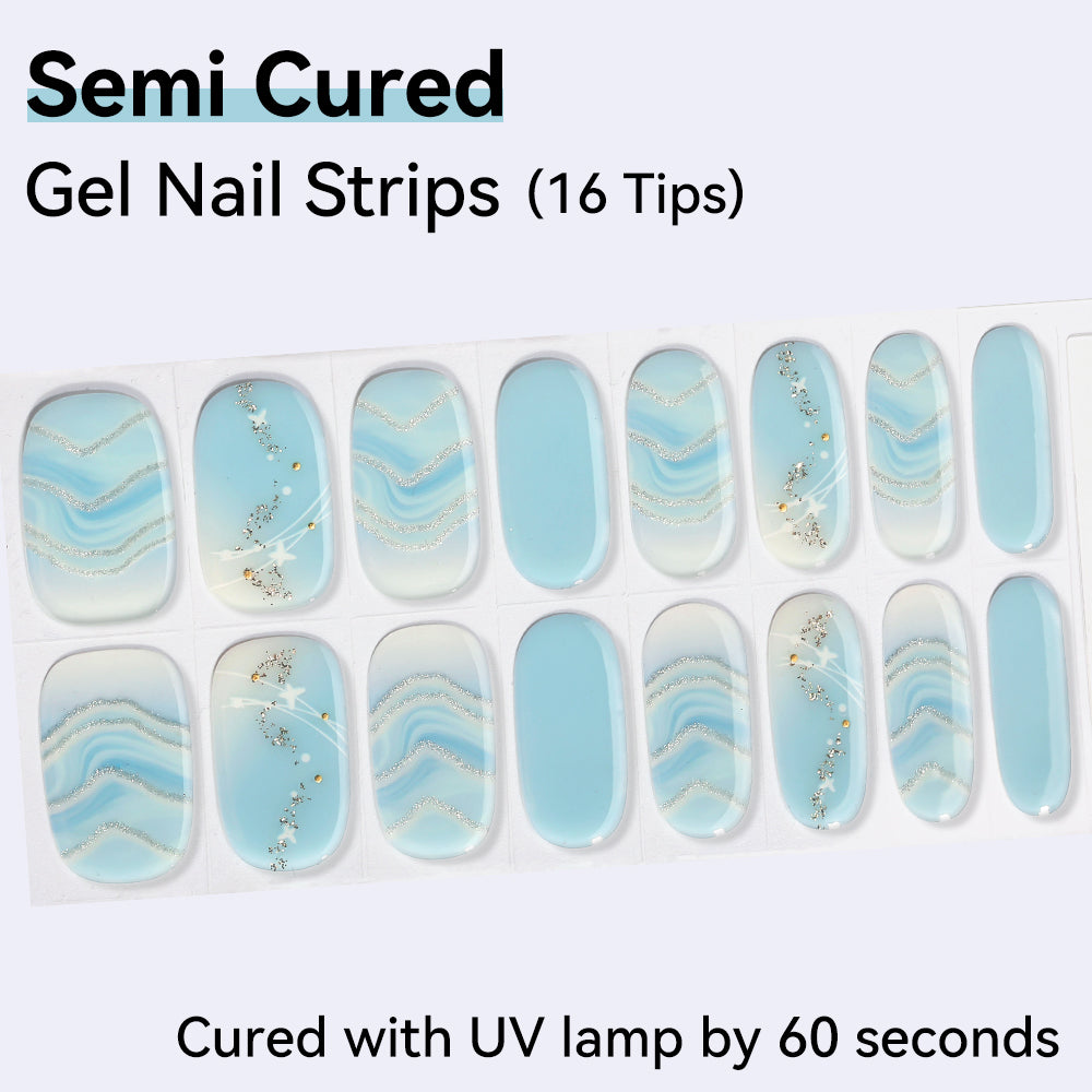 Semi-Cured Gel Nail Strips - Real Gel Finish (16 Tips) - UV/LED lamp Required
