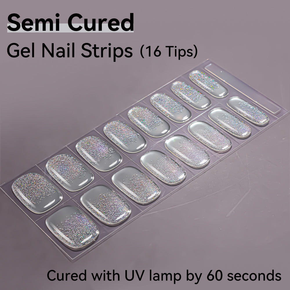 Semi-Cured Gel Nail Strips - Real Gel Finish (16 Tips) - UV/LED lamp Required