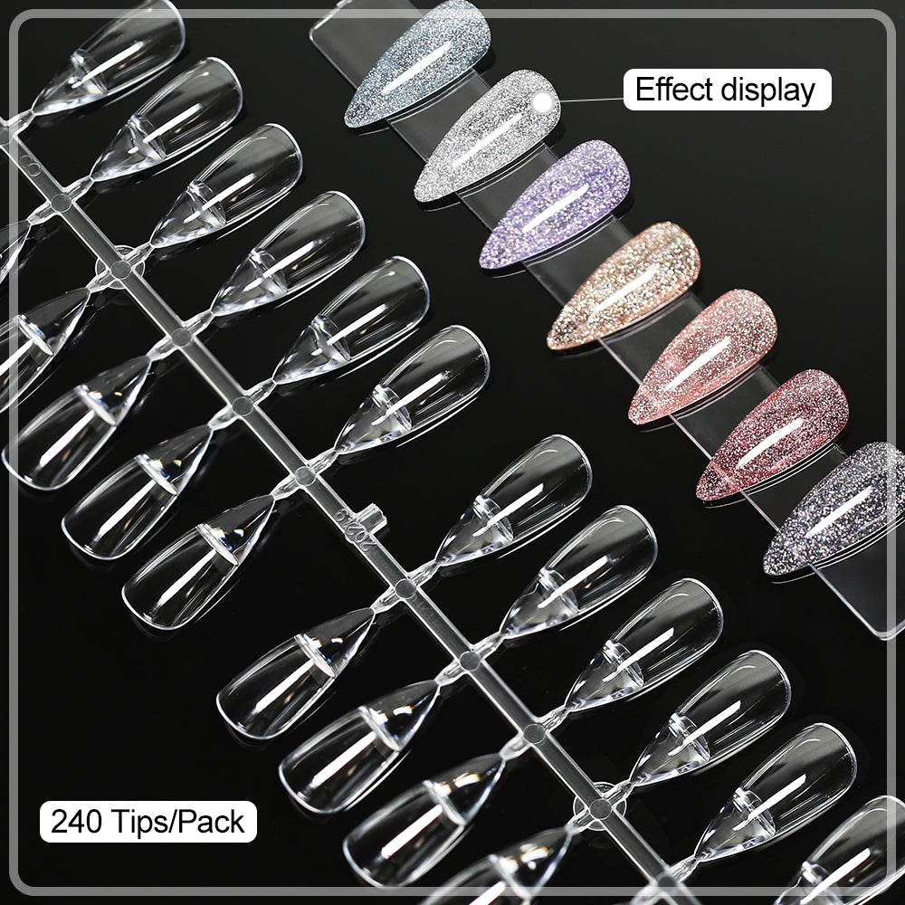 240tips/bag Fully Transparent Acrylic Nails Set Press on Nails Tips Almond Shape Nail Extension Practice Manicure Tool