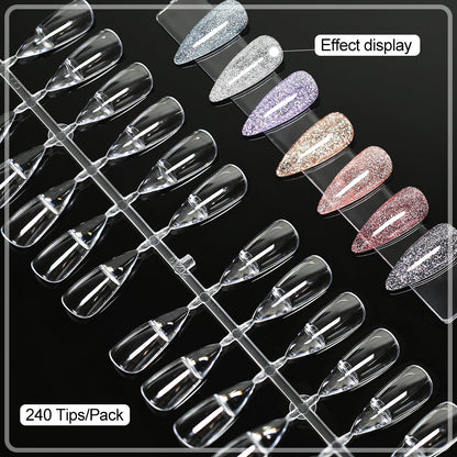 240tips/bag Fully Transparent Acrylic Nails Set Press on Nails Tips Almond Shape Nail Extension Practice Manicure Tool